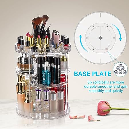 360° Rotating Crystal Makeup Organizer | Adjustable Cosmetic Display Stand Box