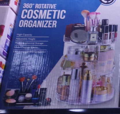 360° Rotating Crystal Makeup Organizer | Adjustable Cosmetic Display Stand Box