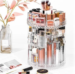 360° Rotating Crystal Makeup Organizer | Adjustable Cosmetic Display Stand Box