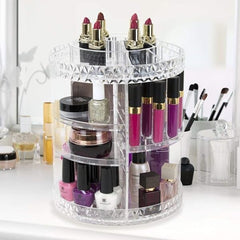 360° Rotating Crystal Makeup Organizer | Adjustable Cosmetic Display Stand Box