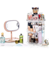 360° Rotating Crystal Makeup Organizer | Adjustable Cosmetic Display Stand Box