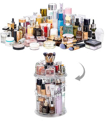 360° Rotating Crystal Makeup Organizer | Adjustable Cosmetic Display Stand Box