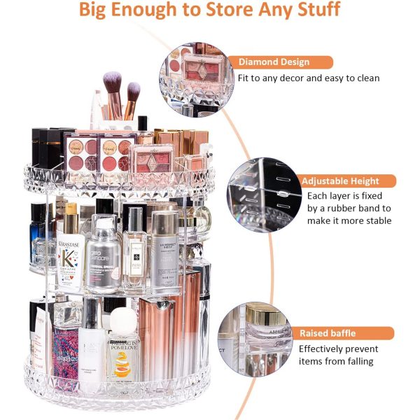 360° Rotating Crystal Makeup Organizer | Adjustable Cosmetic Display Stand Box