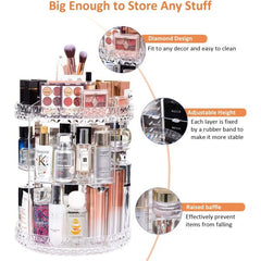 360° Rotating Crystal Makeup Organizer | Adjustable Cosmetic Display Stand Box
