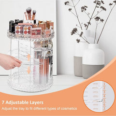 360° Rotating Crystal Makeup Organizer | Adjustable Cosmetic Display Stand Box
