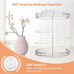 360° Rotating Crystal Makeup Organizer | Adjustable Cosmetic Display Stand Box