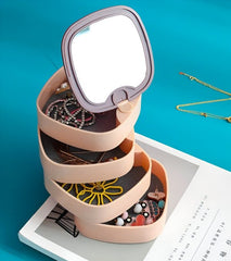 360° Rotating Jewelry Storage Box 4 Layers Portable Travel Jewelry Organizer With Mirror