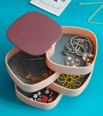 360° Rotating Jewelry Storage Box 4 Layers Portable Travel Jewelry Organizer With Mirror