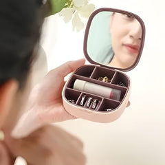 360° Rotating Jewelry Storage Box 4 Layers Portable Travel Jewelry Organizer With Mirror