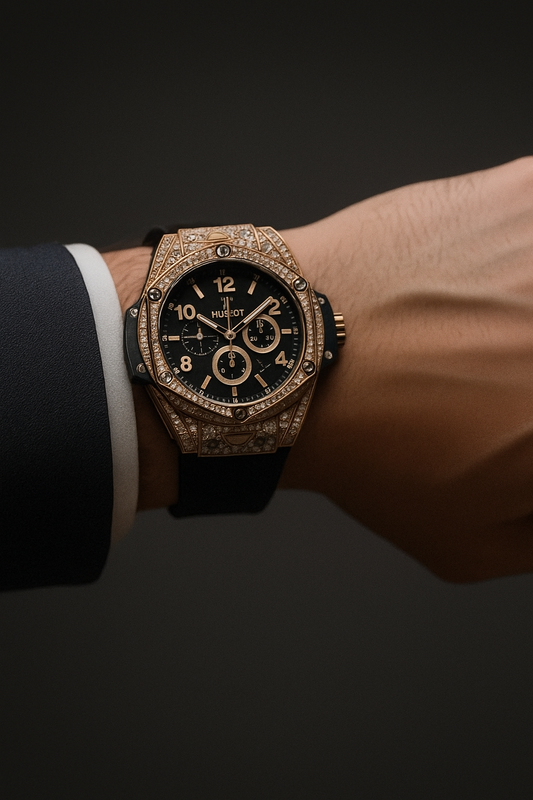 HB MENS LUXURY DIAMOND CUT STONE WATCH