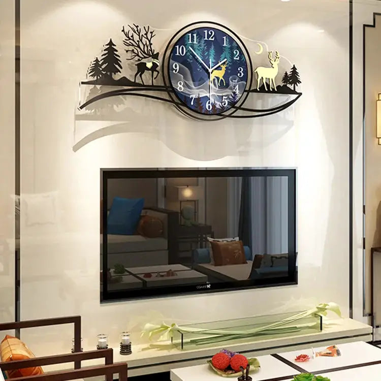 Forest Figure Deer 3d Wall Clock With Light, Fancy Clocks For Bedroom And Drawing Room(with Light)