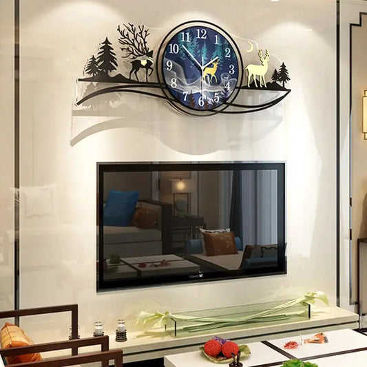 Forest Figure Deer 3d Wall Clock With Light, Fancy Clocks For Bedroom And Drawing Room(with Light)