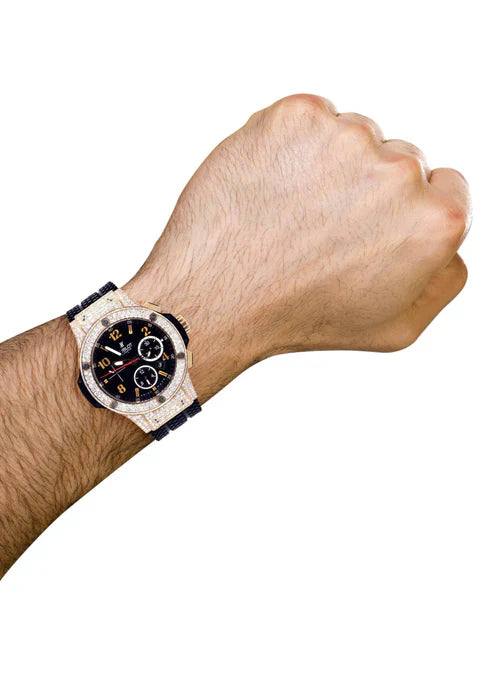 HB MENS LUXURY DIAMOND CUT STONE WATCH
