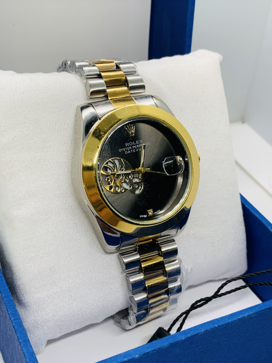 Rolex Date Just Stainless Steel Chain Watch (Half Skeleton)
