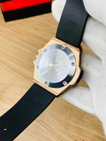 HB MENS LUXURY DIAMOND CUT STONE WATCH
