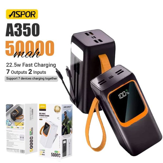Aspor A350 50,000mah – Fast Charging With Built-in Flashlight Power Bank For Mobile And Laptops