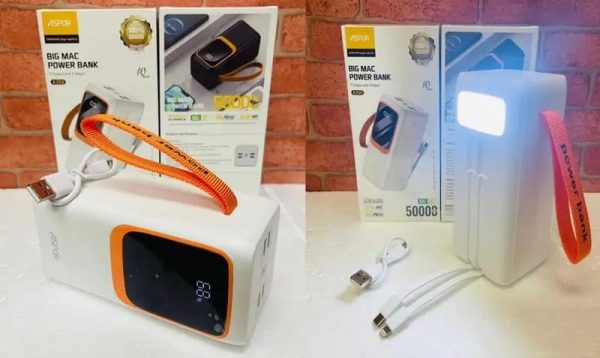 Aspor A350 50,000mah – Fast Charging With Built-in Flashlight Power Bank For Mobile And Laptops