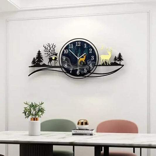 Forest Figure Deer 3d Wall Clock With Light, Fancy Clocks For Bedroom And Drawing Room(with Light)