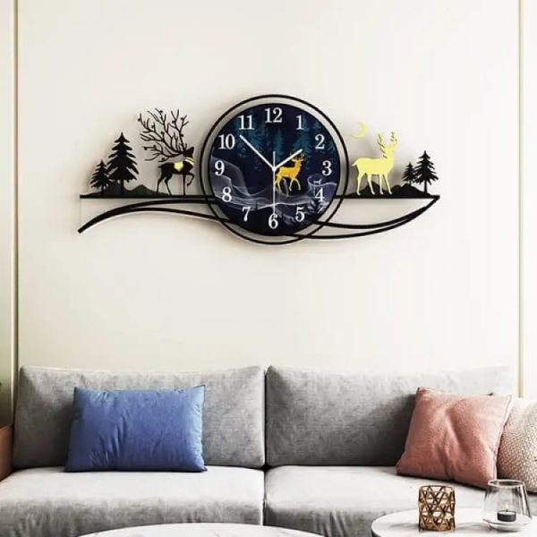 Forest Figure Deer 3d Wall Clock With Light, Fancy Clocks For Bedroom And Drawing Room(with Light)