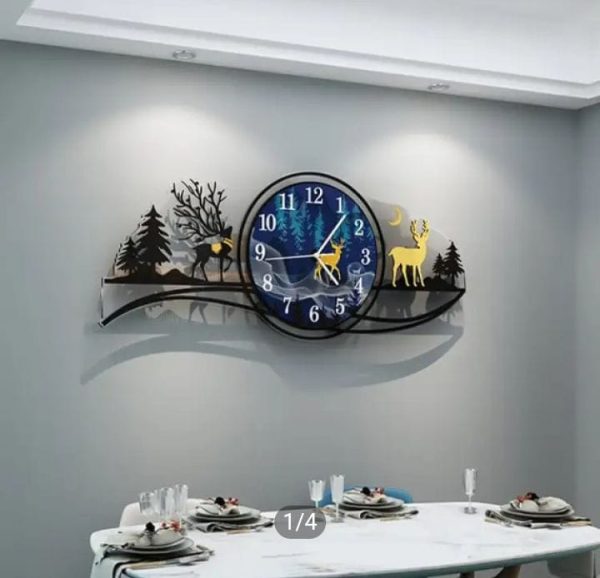 Forest Figure Deer 3d Wall Clock With Light, Fancy Clocks For Bedroom And Drawing Room(with Light)