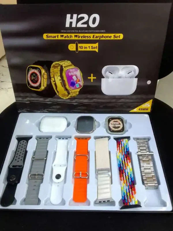 H20 Smart Watch Wireless Earphones Set 10 In 1 Strap