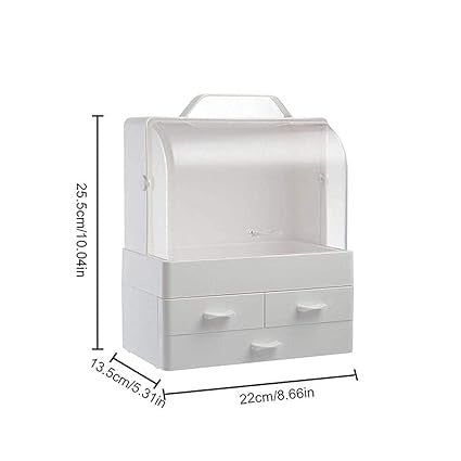 Makeup Organizer Modern Cosmetic White Storage Box | Portable Handle Fully Open Waterproof Lid Dust Proof 3 Drawers