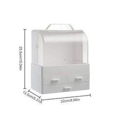 Makeup Organizer Modern Cosmetic White Storage Box | Portable Handle Fully Open Waterproof Lid Dust Proof 3 Drawers