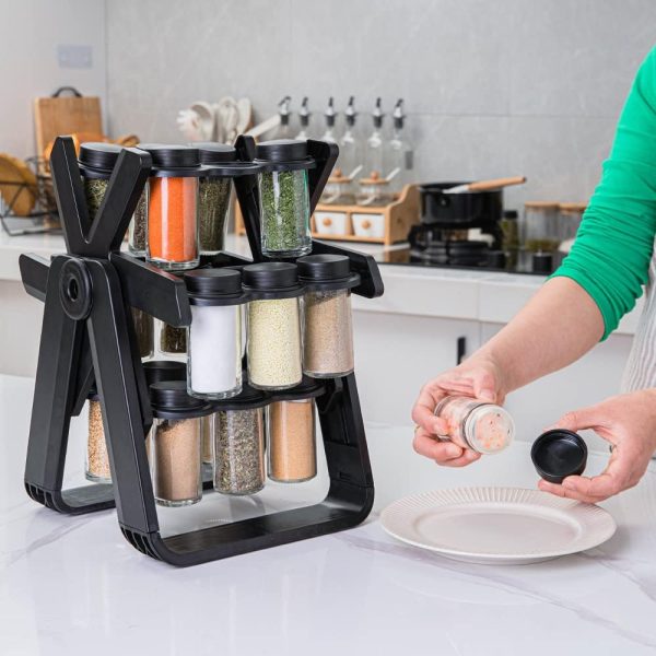 Rotating Spice Rack With 18pcs Jar Kitchen Shelf