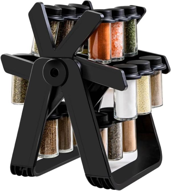 Rotating Spice Rack With 18pcs Jar Kitchen Shelf