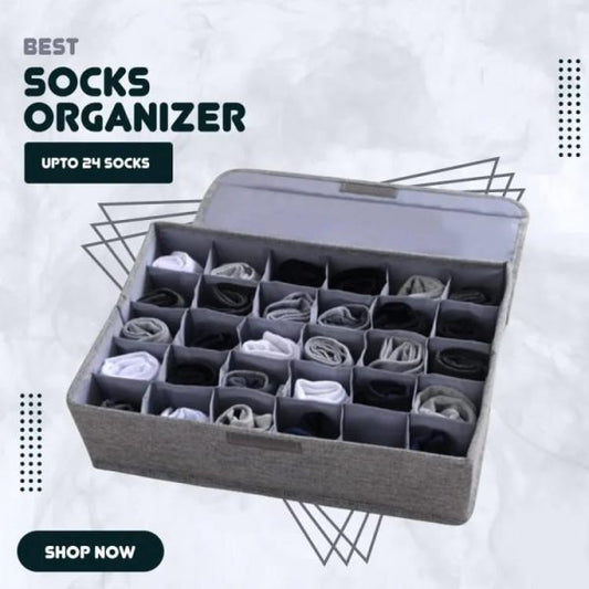 Socks Organizer | Drawer Organizer Divider, 24 Cell Collapsible Closet Cabinet Organizer