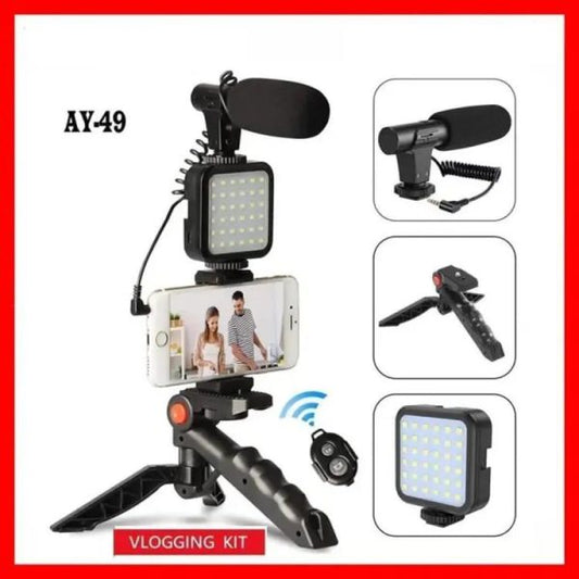 Mobile Vlogging Kit Video Making kit, with tripod stand, Microphone, Led Light, Mobile Holder ALL IN ONE VLOGGING Kit Tripod Shoot Video Making Vlogging Kit Tripod with Remote