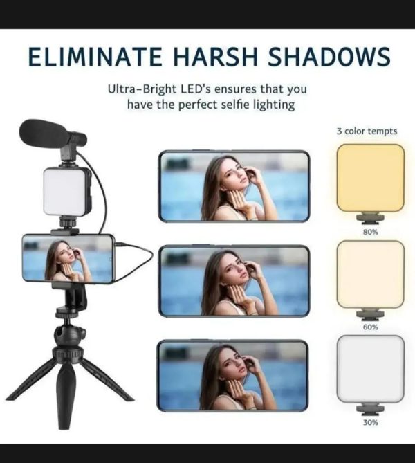 Mobile Vlogging Kit Video Making kit, with tripod stand, Microphone, Led Light, Mobile Holder ALL IN ONE VLOGGING Kit Tripod Shoot Video Making Vlogging Kit Tripod with Remote