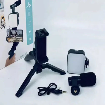 Mobile Vlogging Kit Video Making kit, with tripod stand, Microphone, Led Light, Mobile Holder ALL IN ONE VLOGGING Kit Tripod Shoot Video Making Vlogging Kit Tripod with Remote